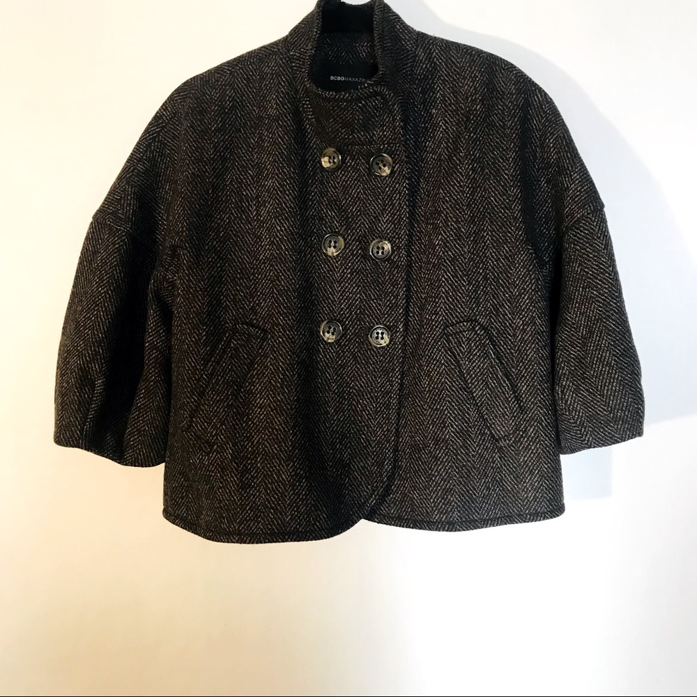 BCBG MAXAZRIA BLACK & BROWN TWEED FABRIC WAIST COAT